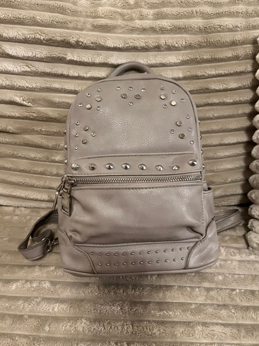 bebe Silver-Studded Mini Backpack in Gray